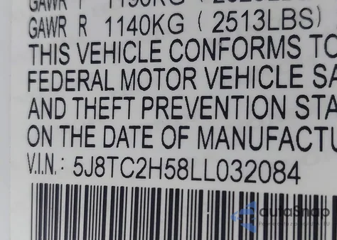 2020 Acura Rdx Technology Package from USA, damaged, VIN 5J8TC2H58LL032084